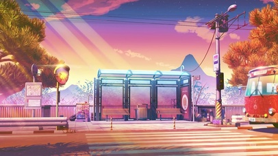 日落时分的公交车站