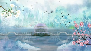 中国风桃花云雾仙境