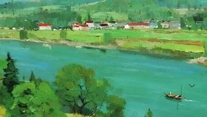 护眼绿景油画带鱼屏双屏