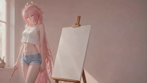 窗边写生粉发二次元美少女