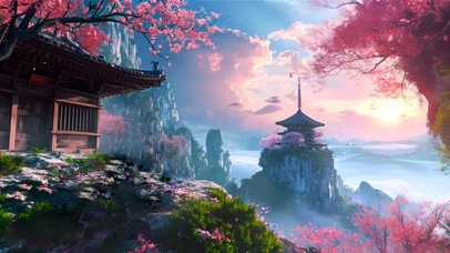 古风山川夕阳阁楼