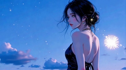 黑裙少女的侧影