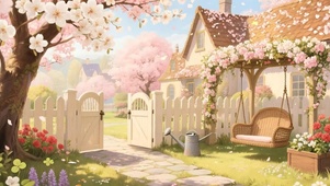 护眼樱花树木房屋