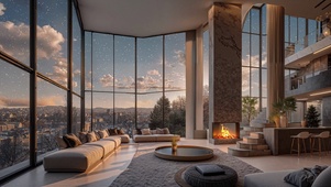 傍晚窗外一城雪