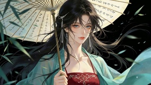 治愈竹叶古风女孩