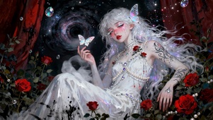 奇幻梦幻风炫彩银发蝴蝶玫瑰少女