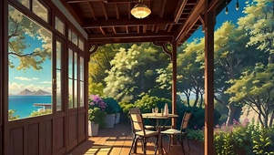 蓝天白云树木海景