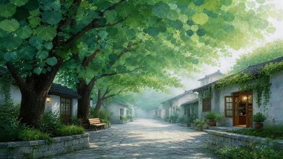 小镇绿色大树