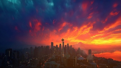 粉色晚霞城市天际线