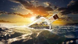 夕阳海上漂流瓶世界