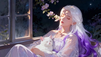 夜窗樱花少女与治愈白猫