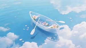 蓝色海面小船