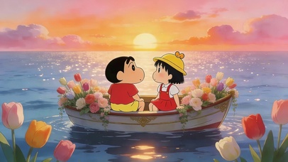 夕阳下划船