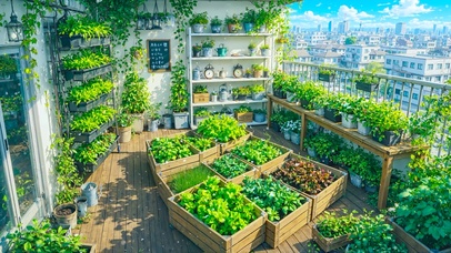 小屋阳台盆栽