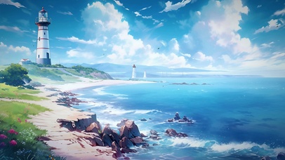 海滩ai动漫插画