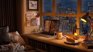 小屋窗边雨景