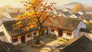 秋天小院柿子树
