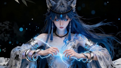 蓝焰狐仙古风闪电少女的炫技时刻