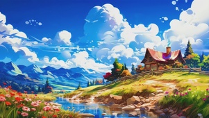 清新护眼童趣风乡村油画美景