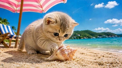 夏日沙滩可爱萌小猫
