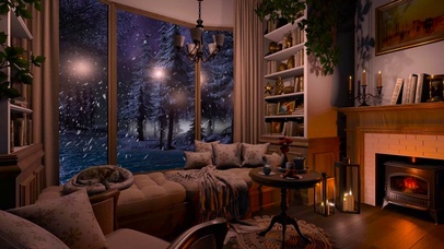 夜晚雪天别墅房间