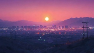 紫色朦胧城市唯美晚霞