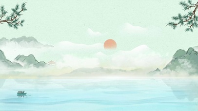 中国风绿色淡雅风景水墨画