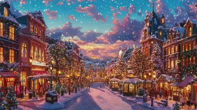 圣诞傍晚城市集市街道