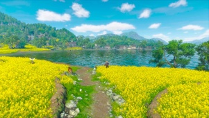 唯美乡村三月湖畔菜花