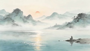 水墨山水垂钓