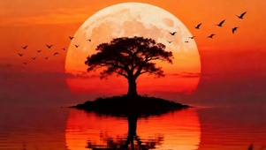 夕阳古树
