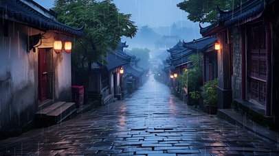 雨中古镇