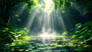 阳光透过绿叶洒落