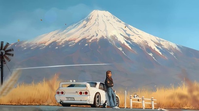 唯美富士山下风景