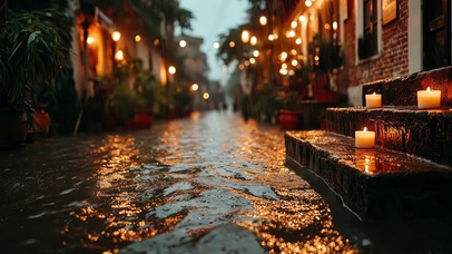 雨后积水街道夜景