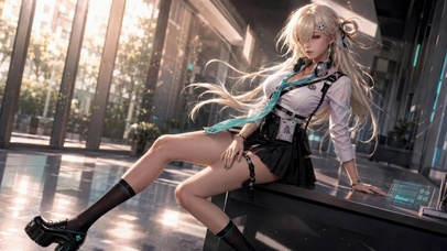 都市窗边金发二次元美少女