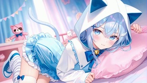 软萌蓝发猫耳二次元少女