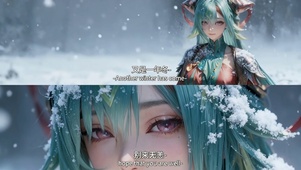 冬日雪天蓝发美女雪中等待与思念