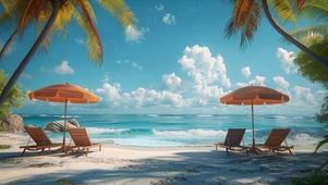 旅游度假海风沙滩棕榈树夏日海水