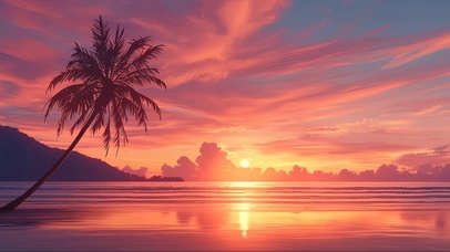 落日浪漫棕榈海岸