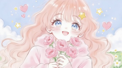 粉发甜星花满溢少女