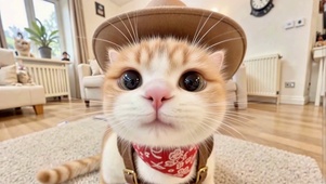 戴着牛仔帽的怼脸小橘猫
