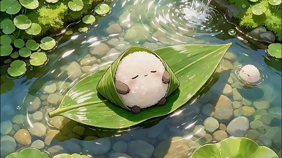清凉溪流粽叶上的呆萌团子