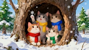 冬天树洞里的猫咪