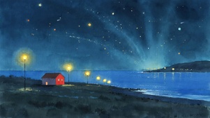 夜景星空油画风景