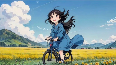 可爱小女孩开心快乐治愈田园夏天