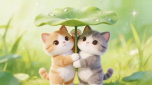 荷叶下的猫咪