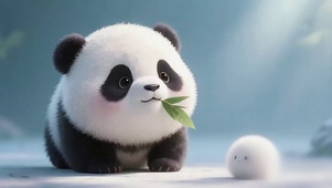 吃竹叶的呆萌熊猫