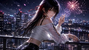 都市烟花夜二次元美少女