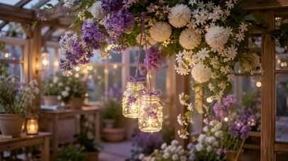 温馨治愈花房暖光夜景